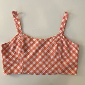 Aerie Orange Gingham Cropped Tank Size XL Smocked Cottage Beach Boho Adjustable